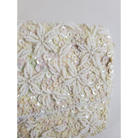 Vtg Handmade Emson Sequin and Beaded Ivory Clutch Made in Hong Kong 9x5 - Picture 16 of 16
